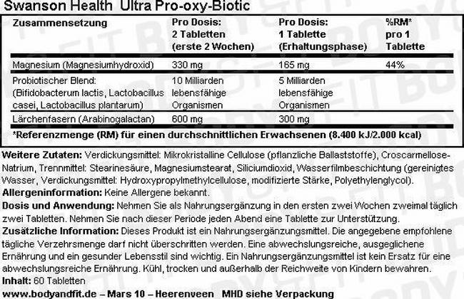 Ultra Pro-oxy-Biotic Nutritional Information 1