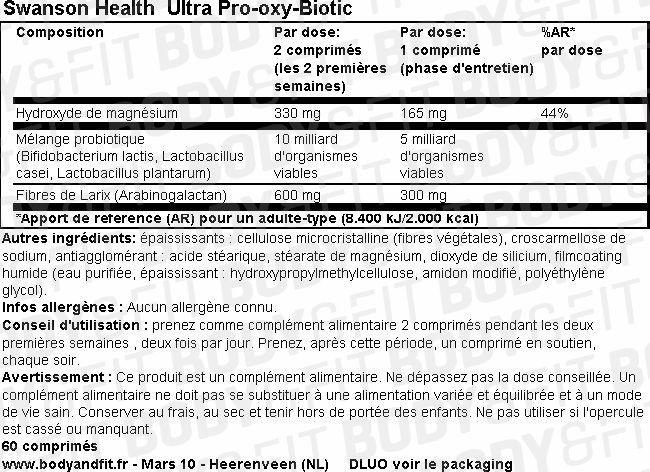 Comprimés probiotiques Pro-oxy-Biotic Nutritional Information 1