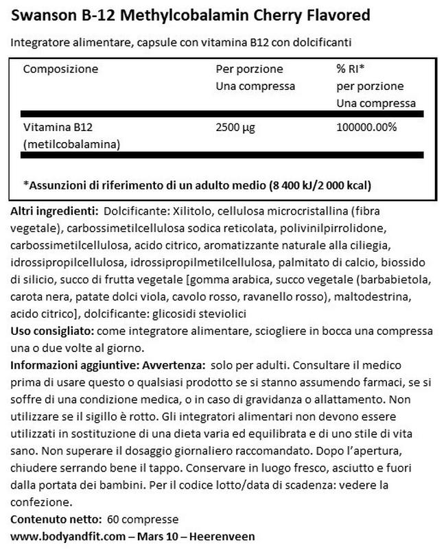 Ultra metilcobalamina High Absorption B12 Nutritional Information 1