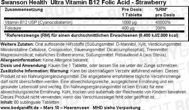 Ultra Vitamine B-12 W/Folic Acid Nutritional Information 1