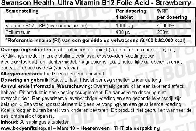 Ultra Vitamin B12 with Folic Acid Nutritional Information 1