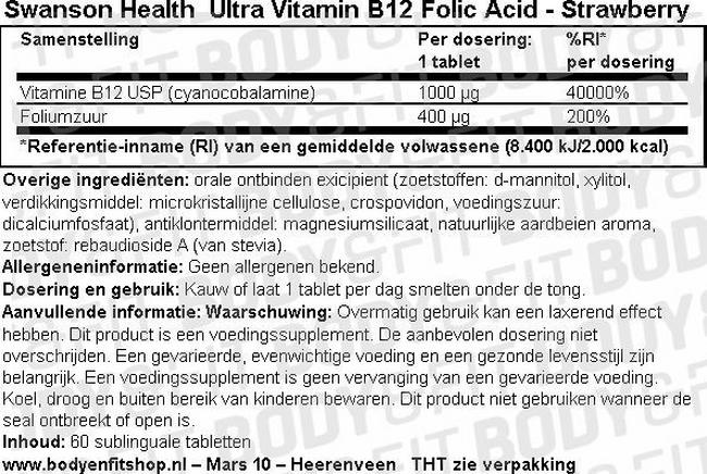 Ultra Vitamine B-12 W/Folic Acid Nutritional Information 1