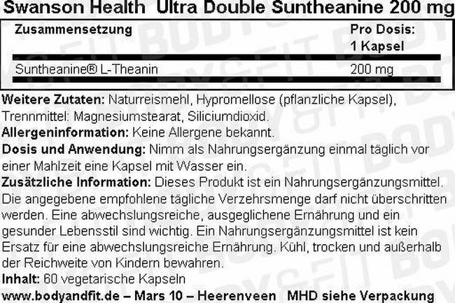 Ultra Double Suntheanine 200 mg Nutritional Information 1