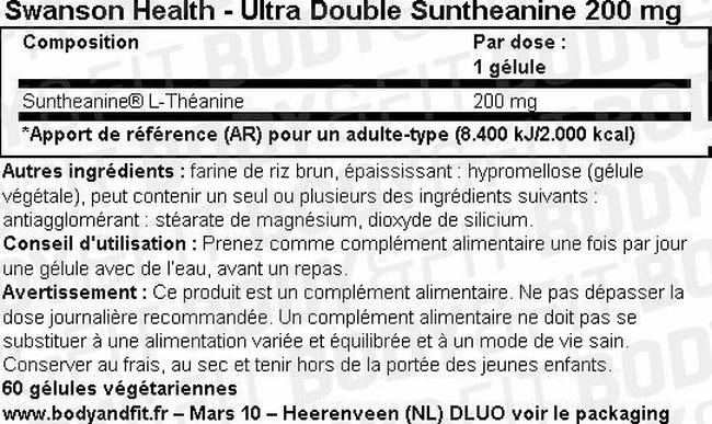Ultra Double Suntheanine 200mg Nutritional Information 1