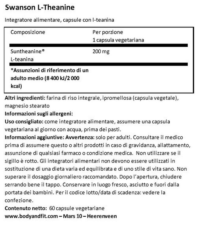 Ultra Double Theanine Nutritional Information 1
