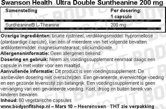 Ultra Double Suntheanine 200mg Nutritional Information 1