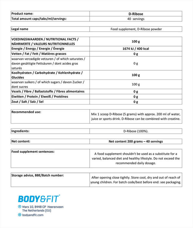 D-Ribose Nutritional Information 1