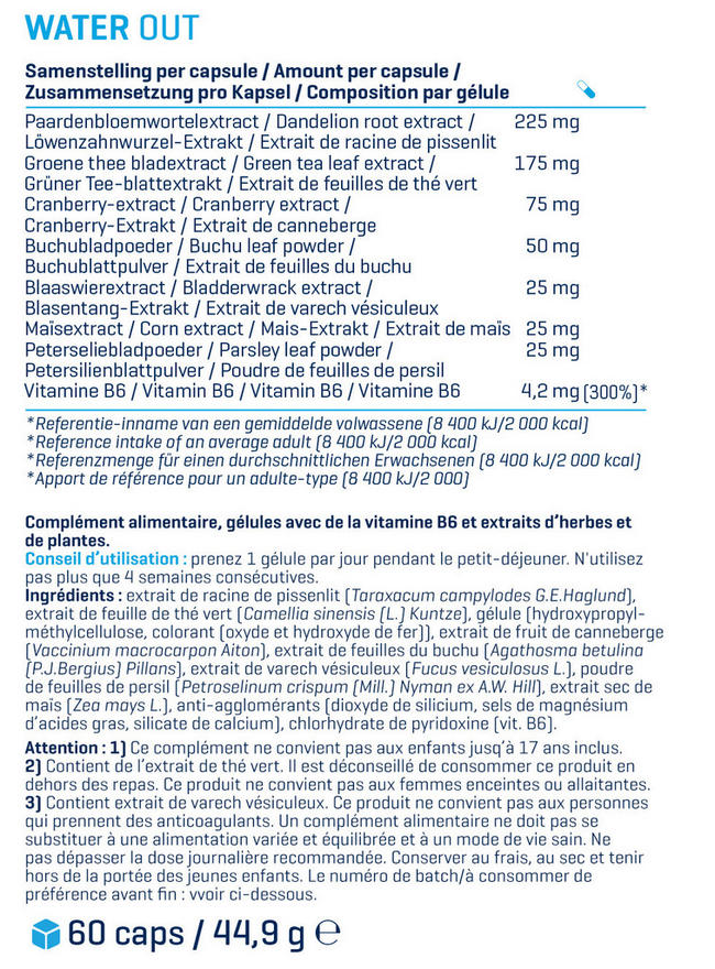 Gélules Water Out Nutritional Information 1