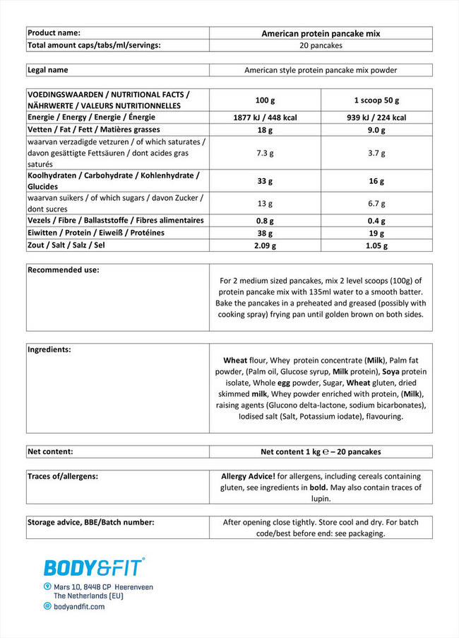 アメリカン プロテイン パンケーキミックス Nutritional Information 1