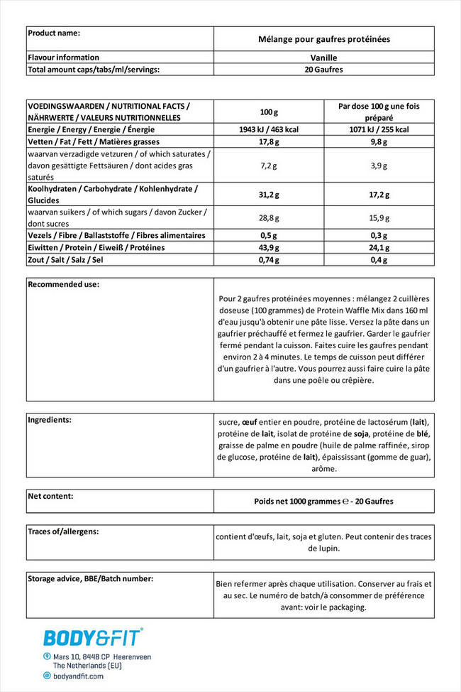 Mélange pour gaufres protéinées Nutritional Information 1