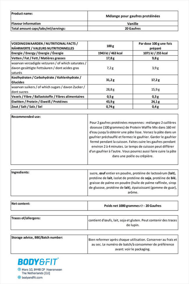 Eiwit Wafelmix Nutritional Information 1