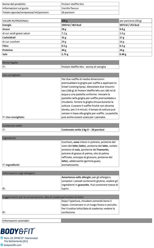 Mix per Waffle Proteici Nutritional Information 1