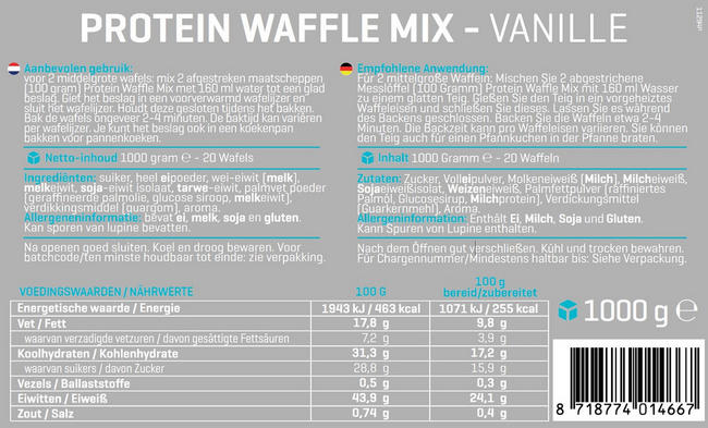 Eiwit Wafelmix Nutritional Information 1