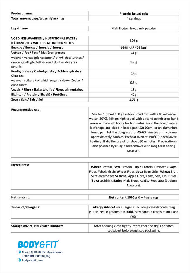 Protein Bread Mix Nutritional Information 1