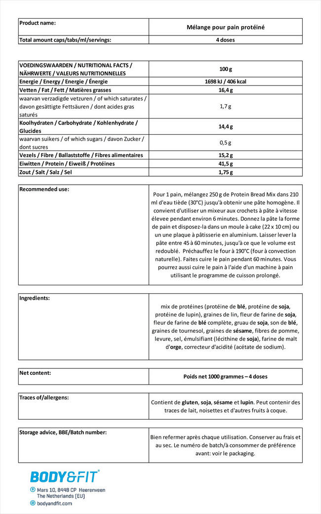 Mélange pour pain protéiné Nutritional Information 1