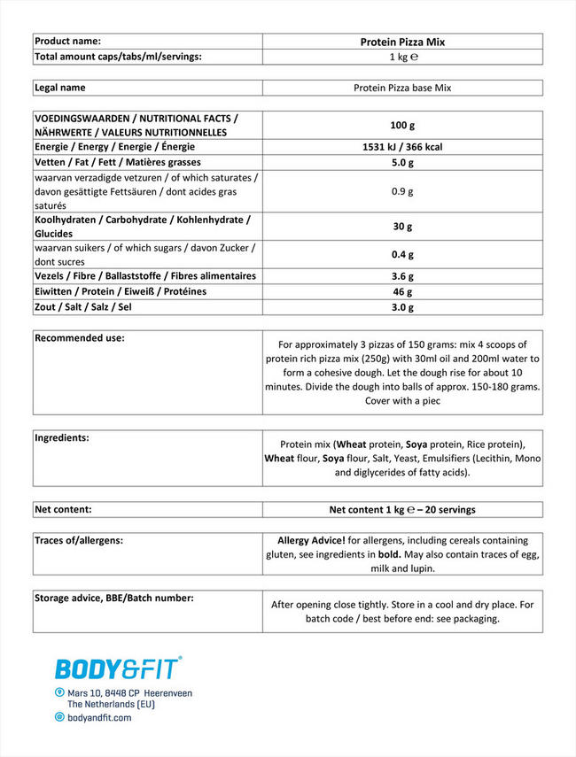 Protein Pizza Mix Nutritional Information 1