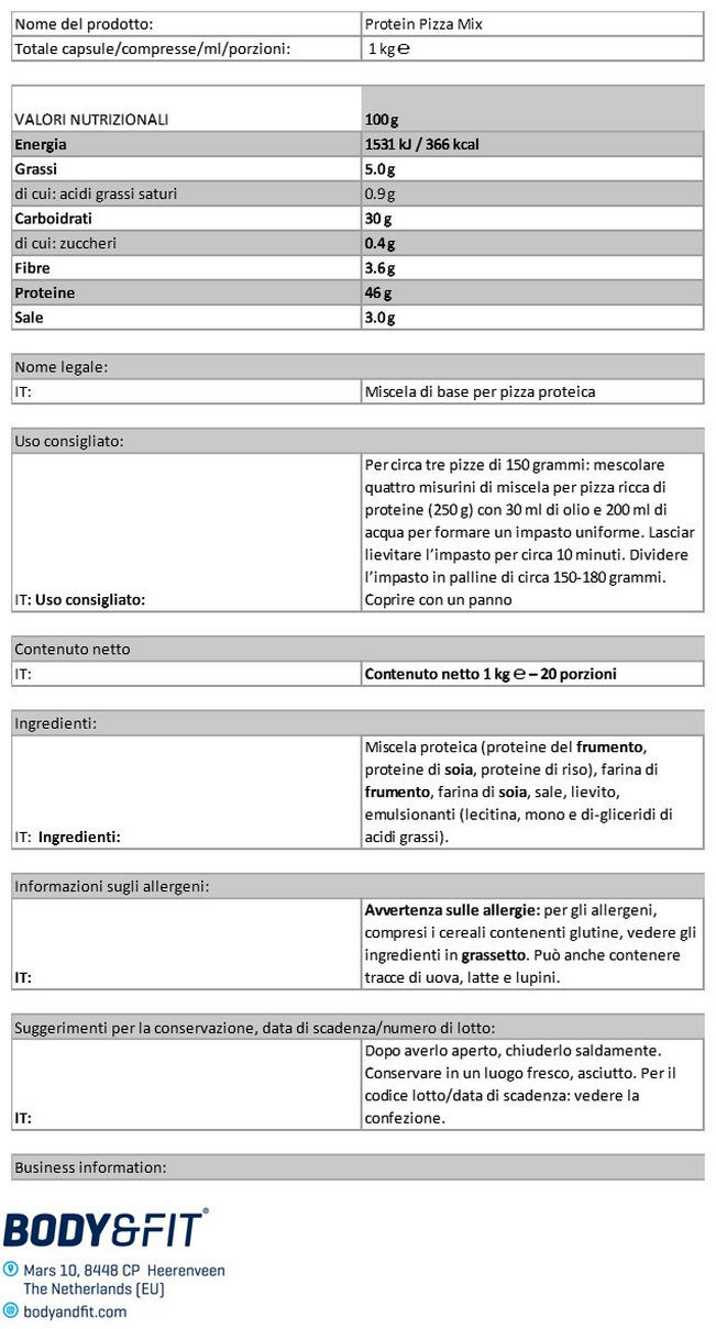 Mix per Pizza Proteica Nutritional Information 1