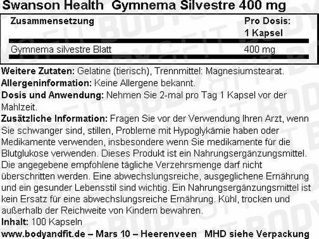 Gymnema Silverstra 400 mg Nutritional Information 1
