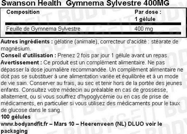 Gélules Gymnema Sylvestre 400 mg Nutritional Information 1