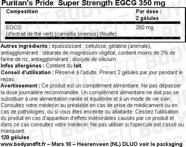 Gélules Super Strength EGCG 350 mg Nutritional Information 1