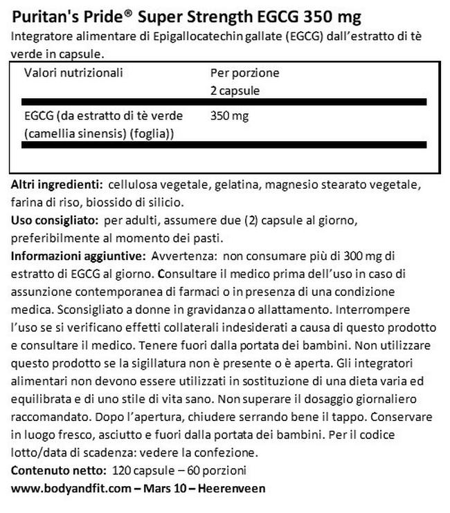 Super Strength EGCG 350 mg Nutritional Information 1