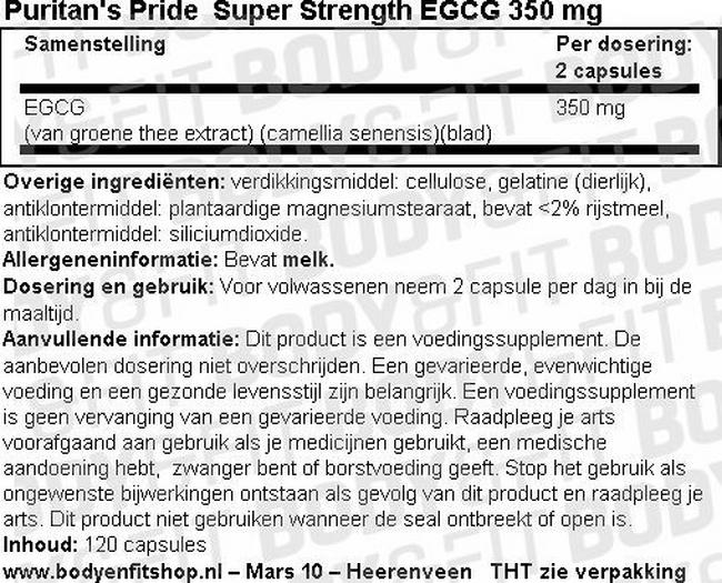 Super Strength EGCG 350 mg Nutritional Information 1