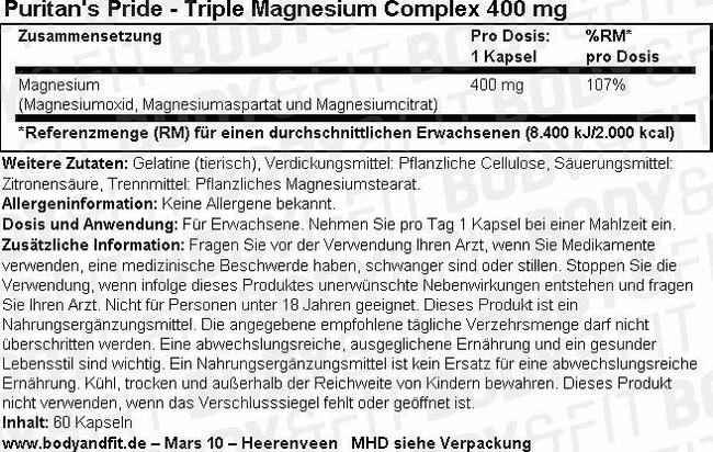 Triple Magnesium Complex 400 mg Nutritional Information 1