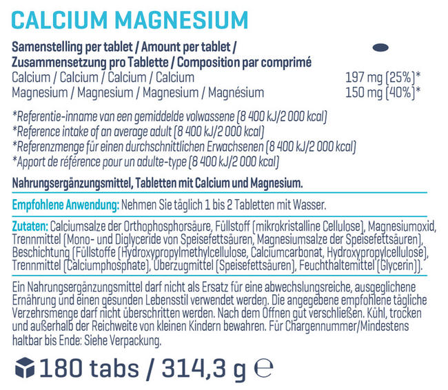 Calcium & Magnesium (180 Tabletten) Nutritional Information 1