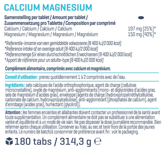 Calcium & Magnesium (180 comprimés) Nutritional Information 1
