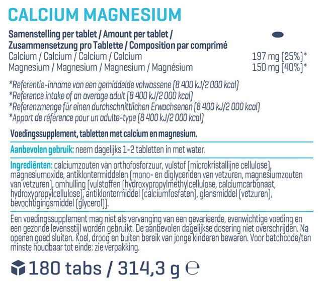 Calcium & Magnesium (180 tabletten) Nutritional Information 1