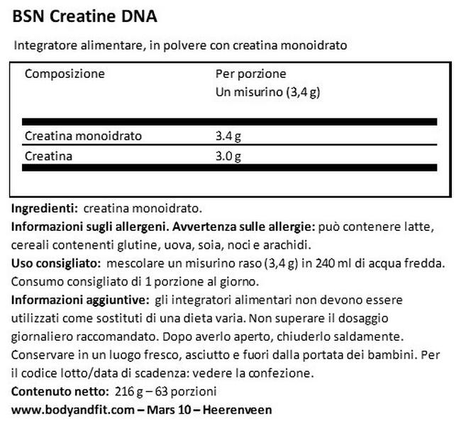 Creatine DNA Nutritional Information 1