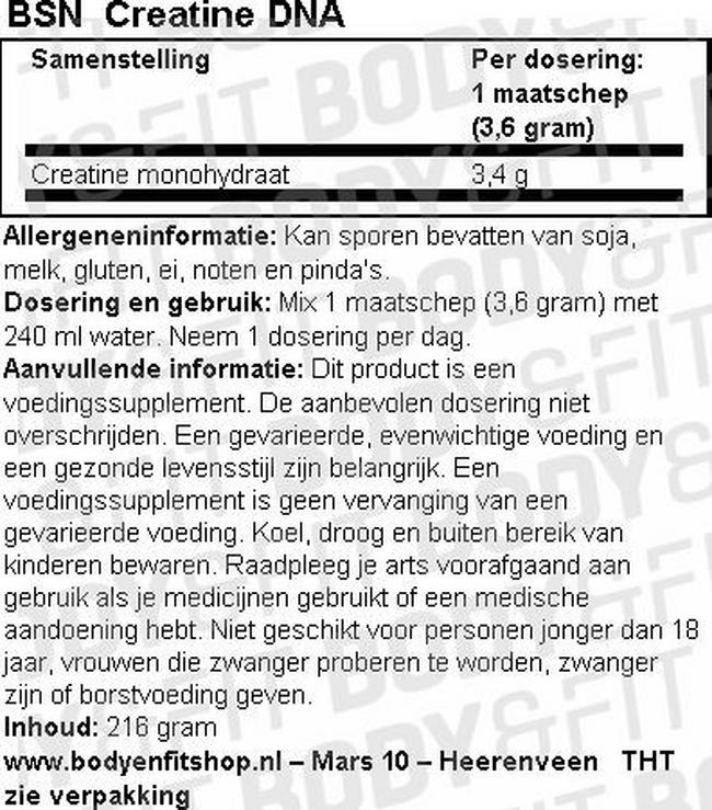 Creatine DNA Nutritional Information 1