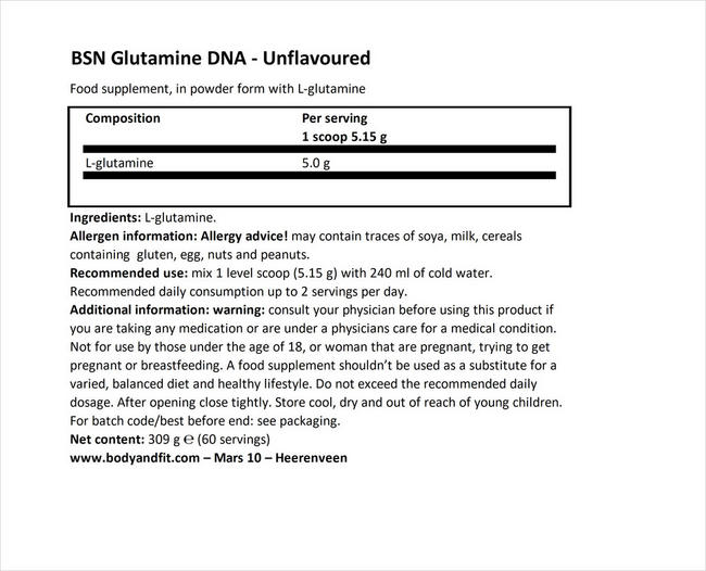 Glutamine DNA Nutritional Information 1
