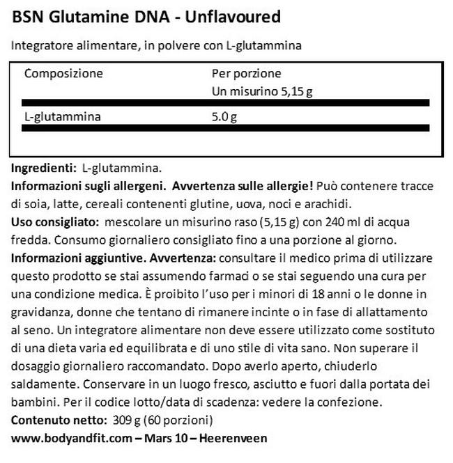Glutamine DNA Nutritional Information 1