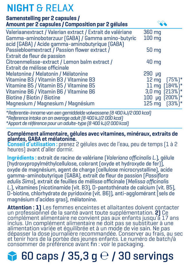 Night & Relax Nutritional Information 1