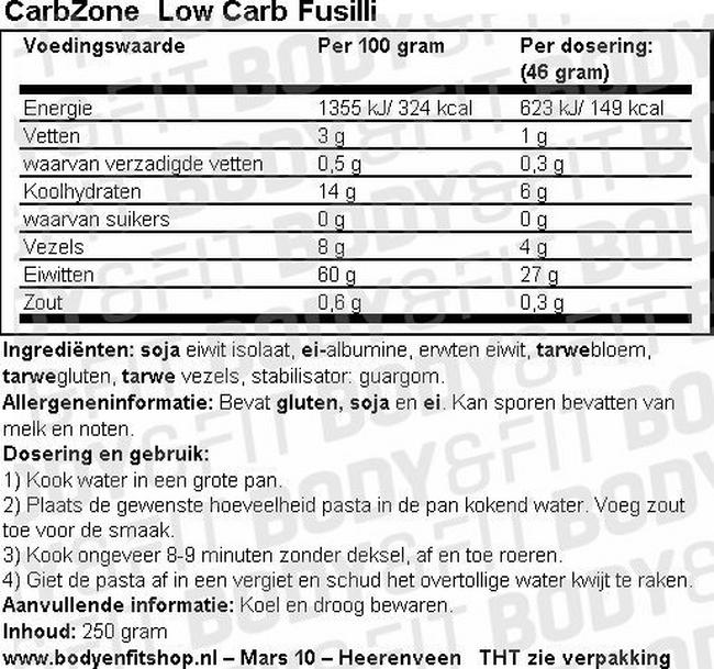 Low Carb Fusilli Nutritional Information 1