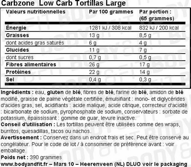 Low Carb Tortillas Large Nutritional Information 1