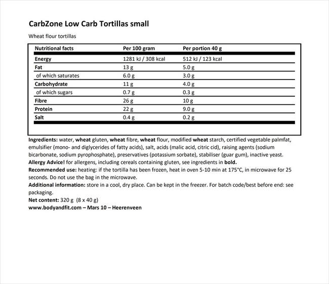 Low Carb Tortillas Small Nutritional Information 1