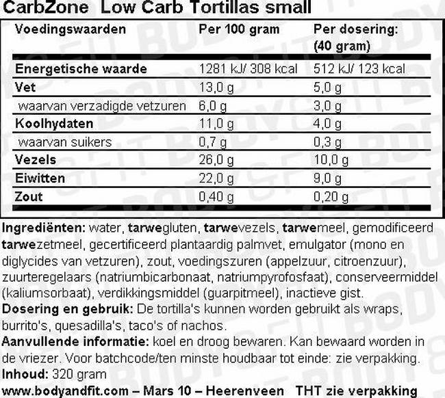 Low Carb Tortillas small Nutritional Information 1