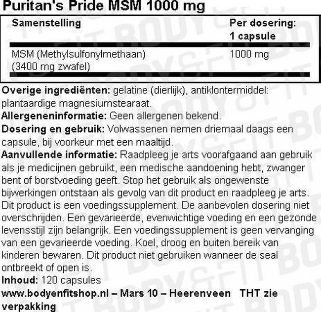 MSM 1000 mg Nutritional Information 1