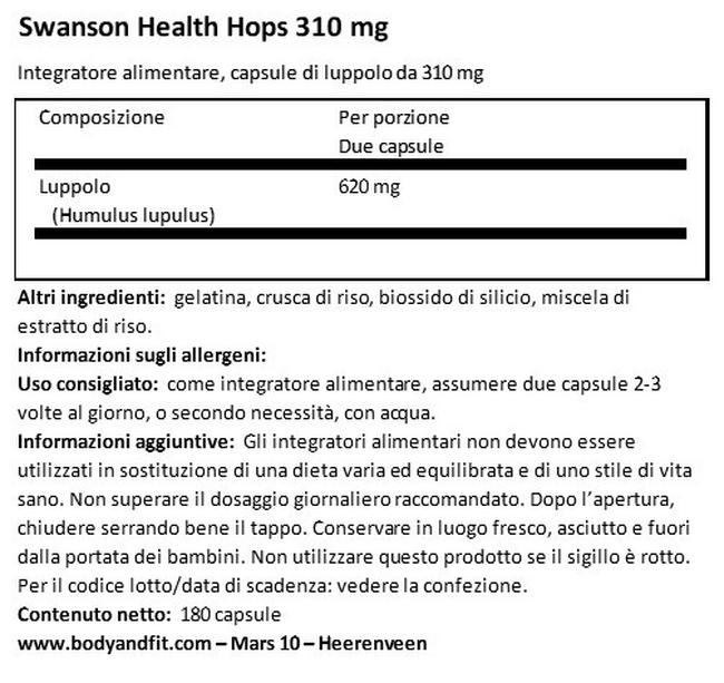 Hops Nutritional Information 1