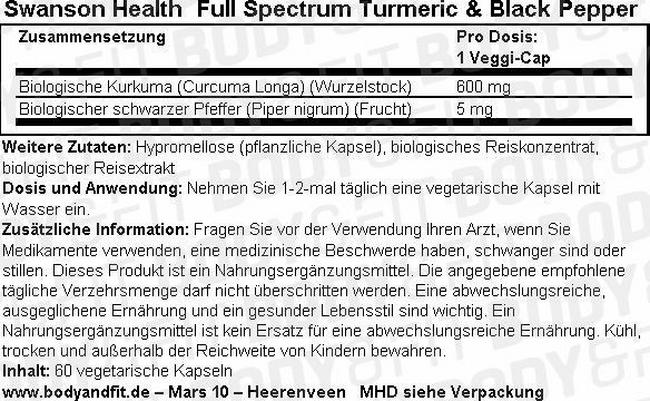 Full Spectrum Turmeric & Black Pepper Nutritional Information 1