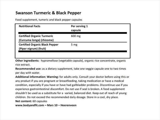 Full Spectrum Turmeric & Black Pepper Nutritional Information 1