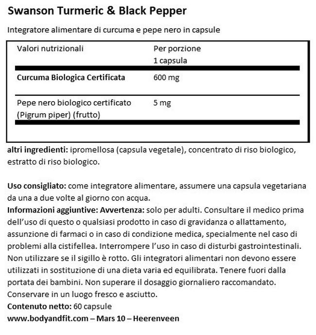 Curcuma e Pepe Nero Nutritional Information 1