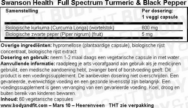 Full Spectrum Turmeric & Black Pepper Nutritional Information 1