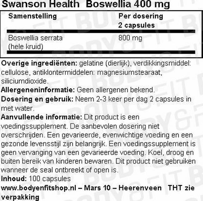 Boswellia 400mg Nutritional Information 1