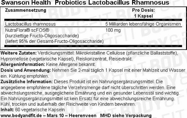 Lactobacillus Rhamnosus with FOS Nutritional Information 1