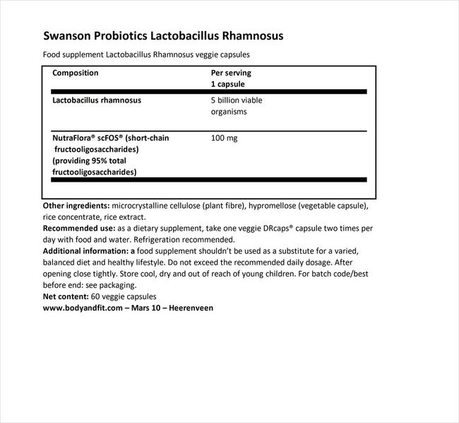 Lactobacillus Rhamnosus with FOS Nutritional Information 1