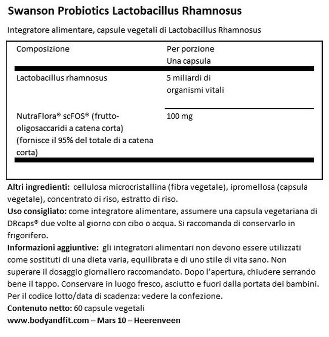 Lactobacillus Rhamnosus con Fos Nutritional Information 1