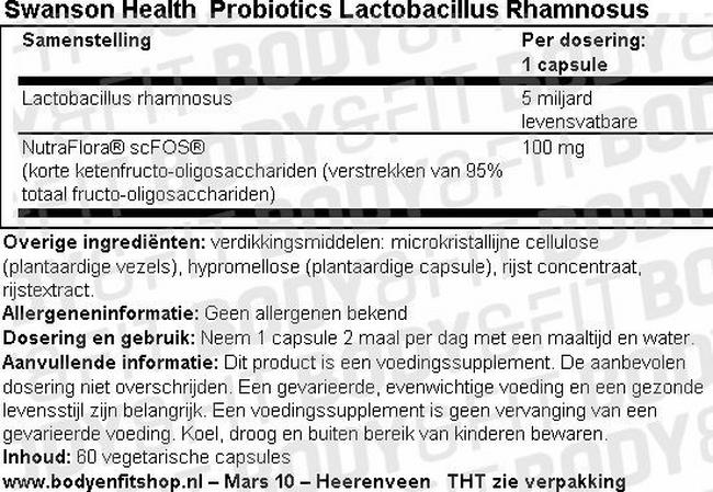 Lactobacillus Rhamnosus with FOS Nutritional Information 1